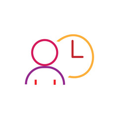 man and clock icon, busy act hour, time management concept, thin line symbol on white background - editable stroke vector