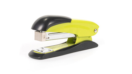 Yellow handy stapler isolated on white background