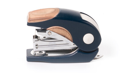 Blue handy stapler isolated on white background