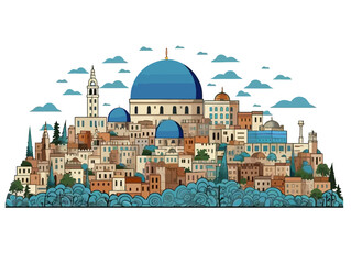 Doodle Jerusalem skyline, cartoon sticker, sketch, vector, Illustration, minimalistic