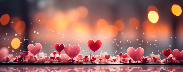Fototapeta na wymiar Valentine's day background with hearts and bokeh lights
