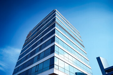 Obraz premium Generic blue modern building in city. Symbol of success and business. Urban concept.