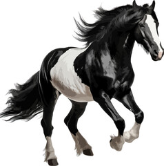 Black and white horse running clip art