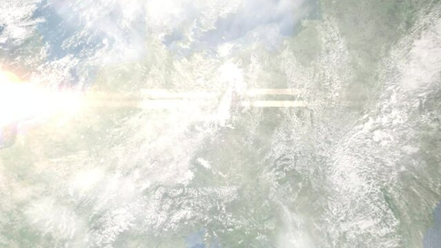 Zoom in from space and focus on Zittau, Germany. 3D Animation. Background for travel intro. Elements of this image furnished by NASA