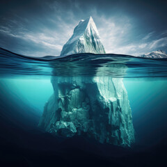 Panoramic View Of Iceberg In Cold Blue Waters - Risk And Hidden Danger Concept