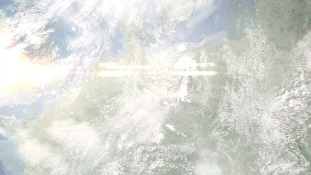 Zoom in from space and focus on Kothen, Germany. 3D Animation. Background for travel intro. Elements of this image furnished by NASA