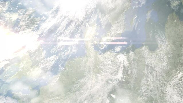 Zoom in from space and focus on Rendsburg, Germany. 3D Animation. Background for travel intro. Elements of this image furnished by NASA