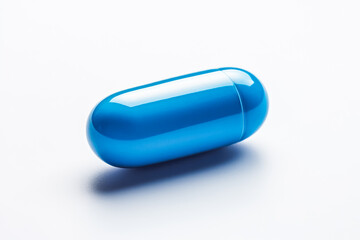 One dark blue capsule pill on plain white background. - obrazy, fototapety, plakaty