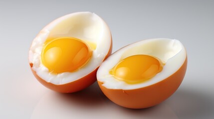 Whole egg and broken yolk in half, isolated on white background. - obrazy, fototapety, plakaty