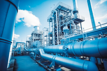 Hydrogen power plant large steel tanks and pipes. Big power plant pipes and steel tanks.