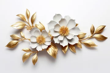 Foto op Canvas 3d gold flowers white backgroung. © AbdulHamid