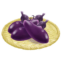 ザルにのったナスのイラスト／Illustration of eggplant on a colander