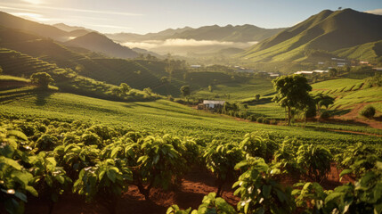 Coffee plantations at South america with mountains.