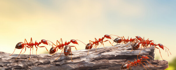 Aigenerated Closeup Of Red Ants Gathering Food
