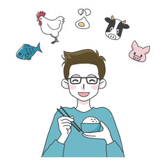 美味しそうにご飯を食べる男性のイラスト02