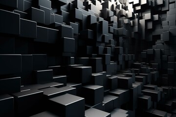 Modern wallpaper featuring interconnected black blocks in an abstract arrangement. Rendered in a futuristic 3D style. Generative AI
