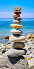 Fototapeta premium A rock balances on top of one on the beach