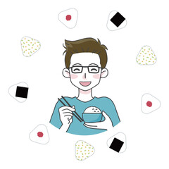 美味しそうにご飯を食べる男性のイラスト03