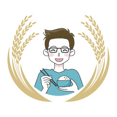 美味しそうにご飯を食べる男性のイラスト04