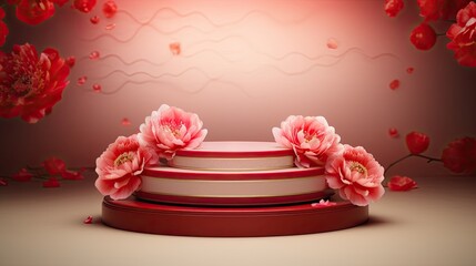 Luxury Asian podium to display your products with flower AI Generative