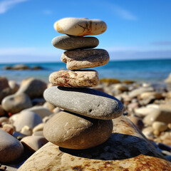 A rock balances on top of one on the beach