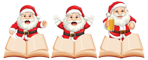 Cheerful Santa Claus Reading a Book