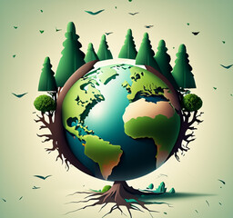 Globe-shaped tree, illustration, picture, planet earth.