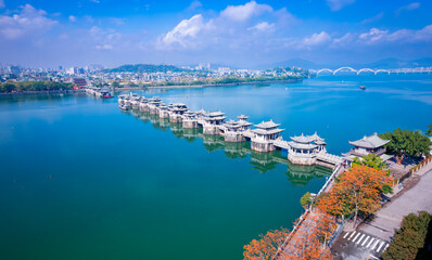 Aerial view of Guangji Bridge, Chaozhou City, Guangdong province, China