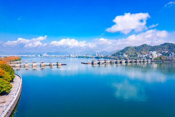Aerial view of Guangji Bridge, Chaozhou City, Guangdong province, China