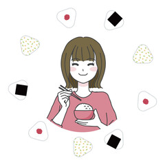 美味しそうにご飯を食べる女性のイラスト03