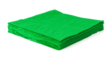 Green paper napkins on white background close up