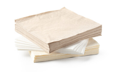 Stack of paper napkins on white background