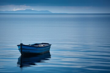Fototapeta na wymiar blue boat on calm sea. Generative AI