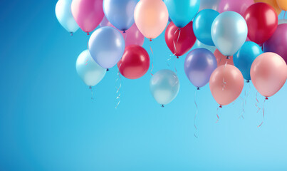 Group of colorful festive glossy balloons on blue background