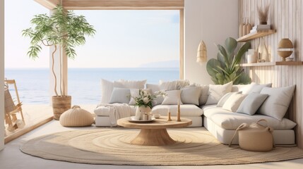 Furnished Living Room With Large Windows and Ocean View