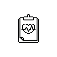 Clipboard with heart outline icon. Vector illustration. The isolated icon suits the web, infographics, interfaces, and apps.