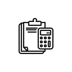 Clipboard with calculator outline icon. Vector illustration. The isolated icon suits the web, infographics, interfaces, and apps.