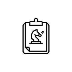 Clipboard with chess, plan sheet outline icon. Vector illustration. The isolated icon suits the web, infographics, interfaces, and apps.