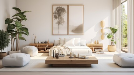 Minimalist bedroom with modern décor and artwork