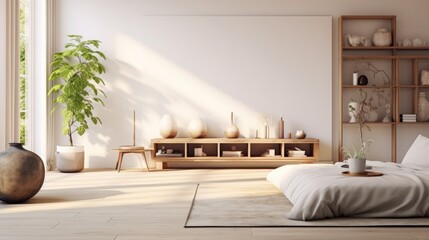 Minimalist Living Room with Natural Light and Plants