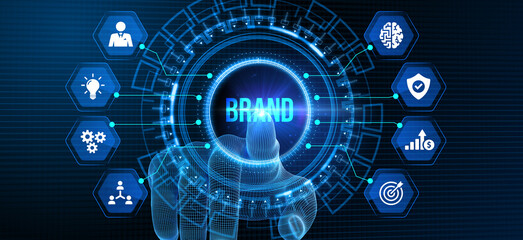Fototapeta premium Brand development marketing strategy concept. Business, technology, internet and networking concept. 3d illustration
