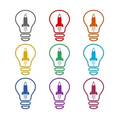 Light bulb and rocket launch icon isolated on white background. Set icons colorful