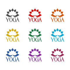 Yoga lotus  logo icon isolated on white background. Set icons colorful