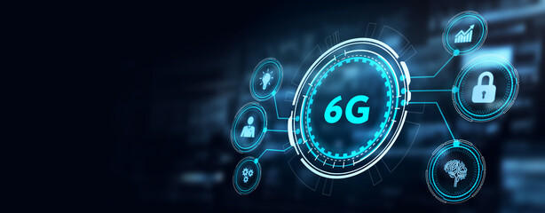 The concept of 6G network, high-speed mobile Internet, new generation networks. Business, modern technology, internet and networking concept. 3d illustration