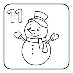 Xmas coloring advent calendar. Hand drawn vector logo snowman