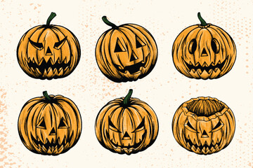 vintage retro halloween scary pumkin elements vector collection set