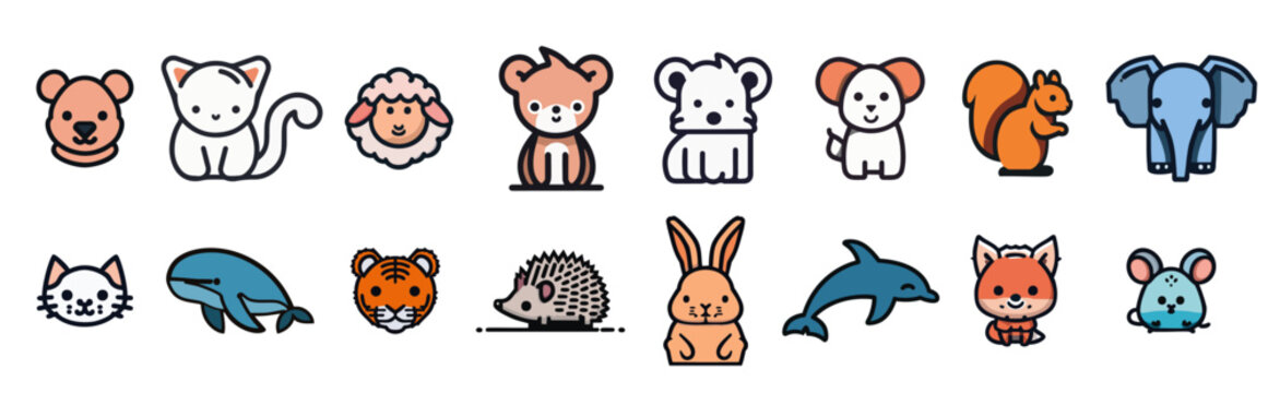 Cute little animal icons in minimal style.