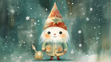 a sketch of a vintage hand drawn christmas cute gnome