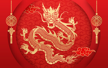 Traditional 3d chinese dragon illustration vector. 3d character dragon bright colors print for clothes, stationery. Banner chinese dragon 2024. New Year of the Dragon 2024.