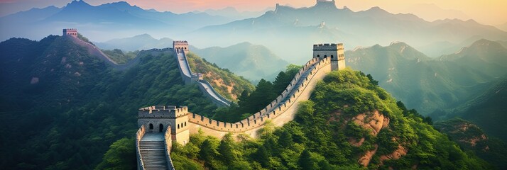 The Great Wall of China, a majestic landscape - obrazy, fototapety, plakaty